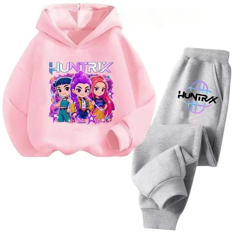 Autumn Korean Style Hoodies Kpop Demon Hunters Printed Children's Hoodies+pant Suit Boys Sweatshirt Cartoon Girls Kids Sportsuit