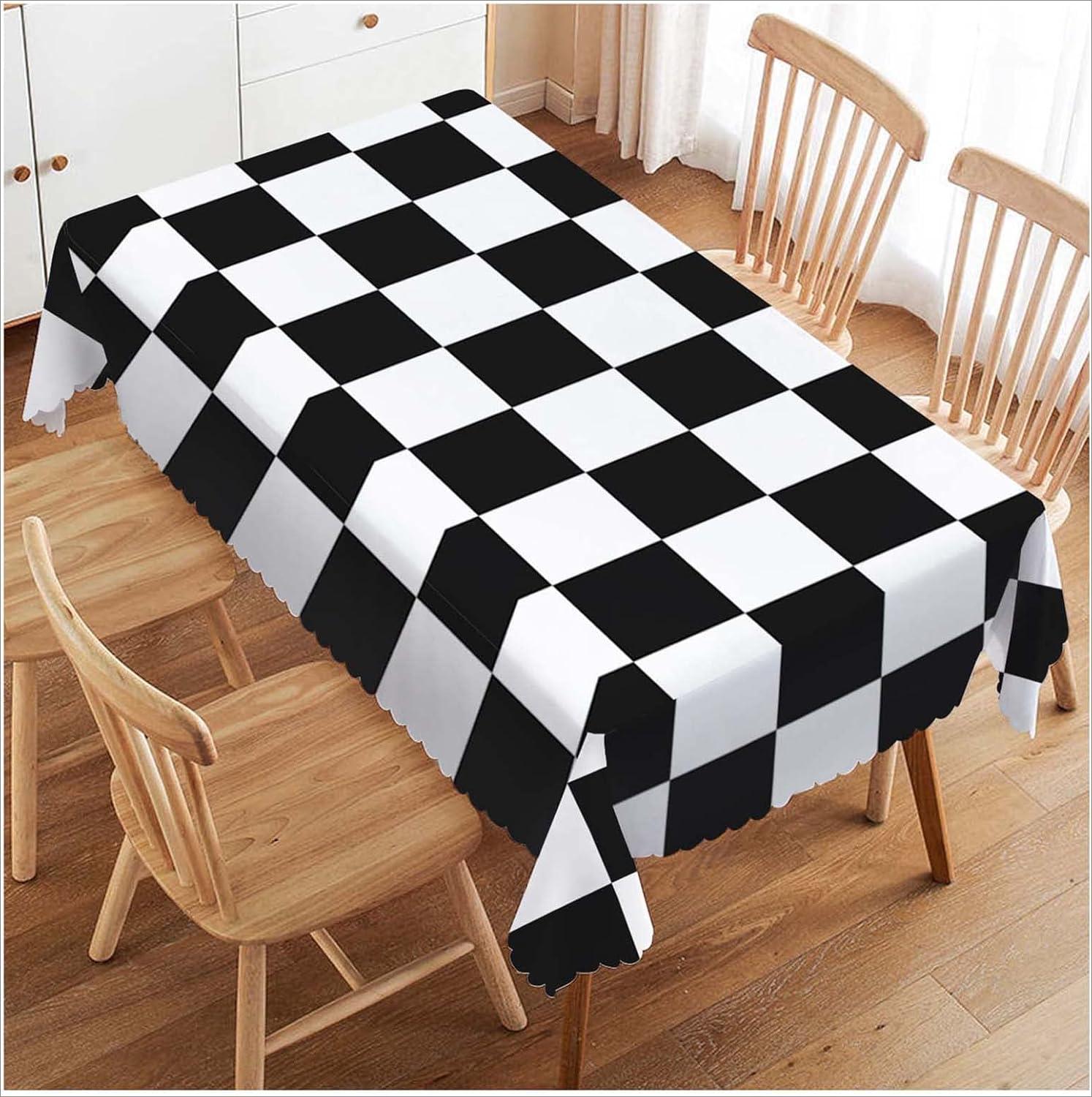 Zwart-wit geblokt Waterdichte Tafelkleed Rechthoekig Boerderij Eettafelhoes Voor Vakantiefeest Keukendecoratie 100x160cm