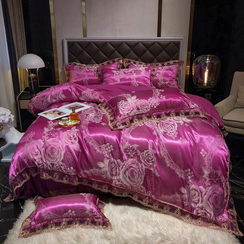 Luxury European Lace Trim Jacquard Silk Bedding Set
