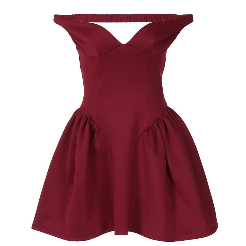 

New Sexy Deep V-neck Low-cut Fashion Mini Short Dress Slim Fit Spice Girl Backless Party A-line Dresses Off Shoulder Club Solid Night Evening Dress L бордовий
