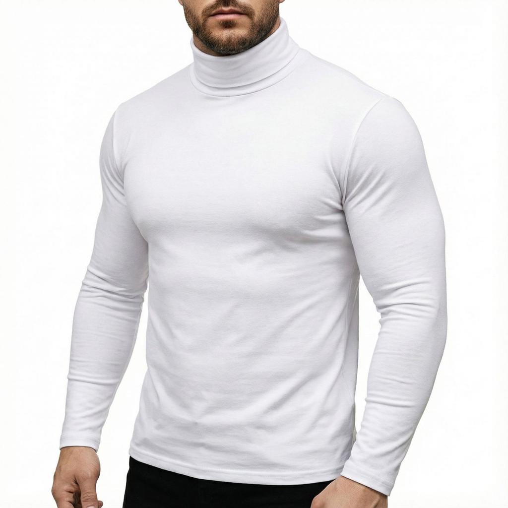 Men's ,color High,neck Stretch Base Layer Shirt Long,sleeved T,shirt Top