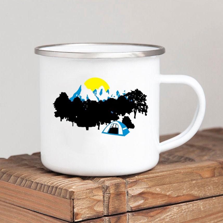 Caneca de café esmaltada Forest Camp Adventure Together Camping Cup Ideia de presente para campista Canecas de fogueira ao ar livre Festival ao ar livre Viagem