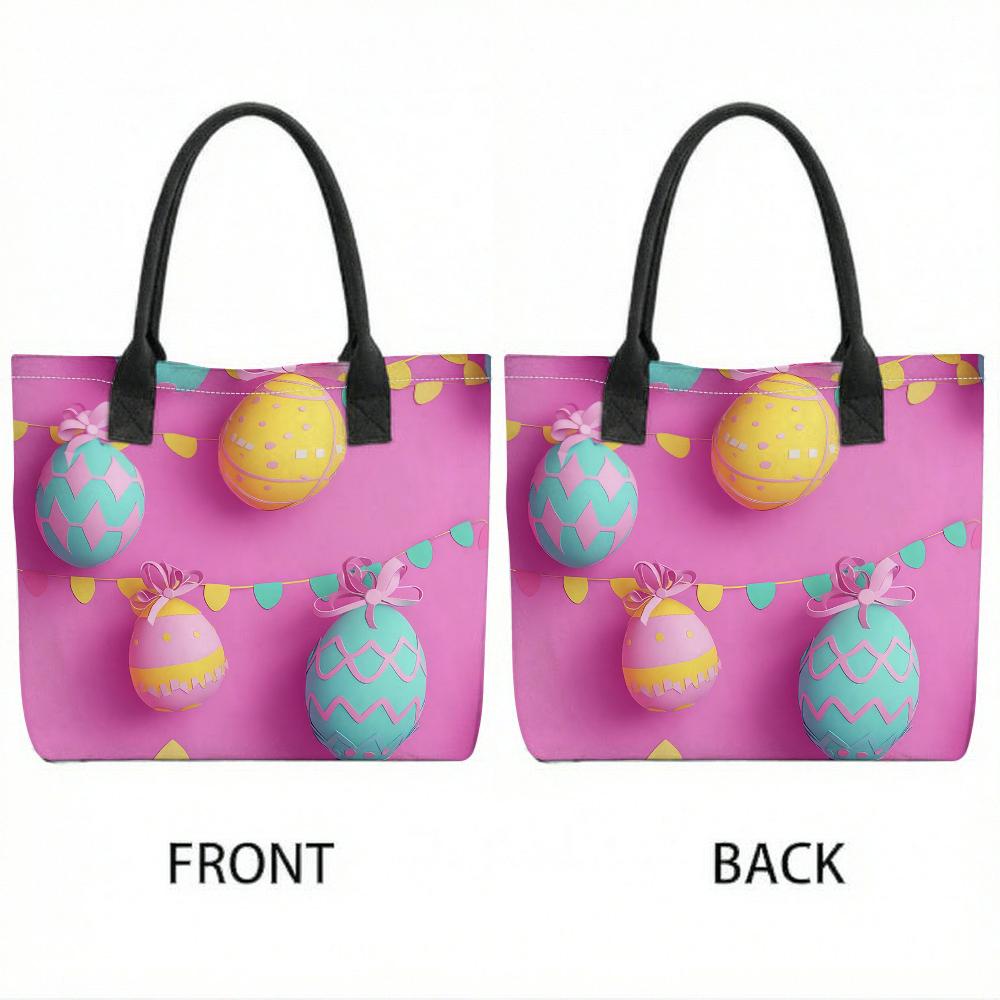 Easter Egg Printed Tote Bag Portable Large Capacity Handbag for Daily Use Shopping