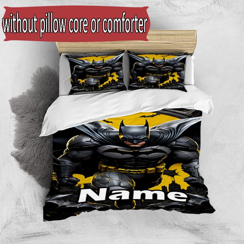 3pcs Duvet Cover Set (1*Duvet Cover + 2*Pillowcase, Without Core), Custom Name Batman Pattern Bedding Set, Home Bedroom Decor Gift