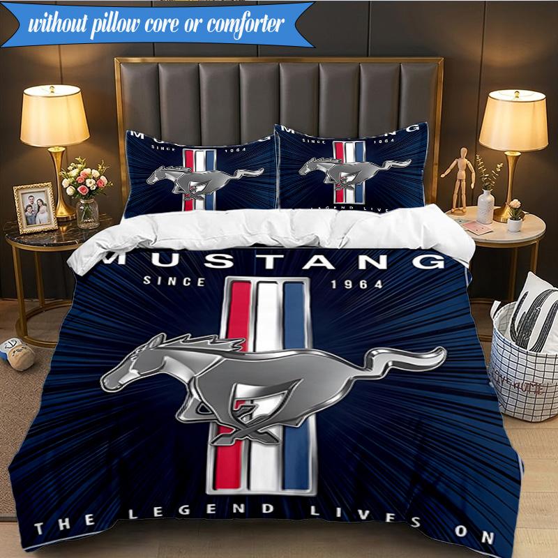 3PCS Mustang Bedding Set Duvet Cover Closure Includes 1 Duvet Cover & 2 Pillowcases for All Seasons Bedroom Decor Christmas Fan gifts