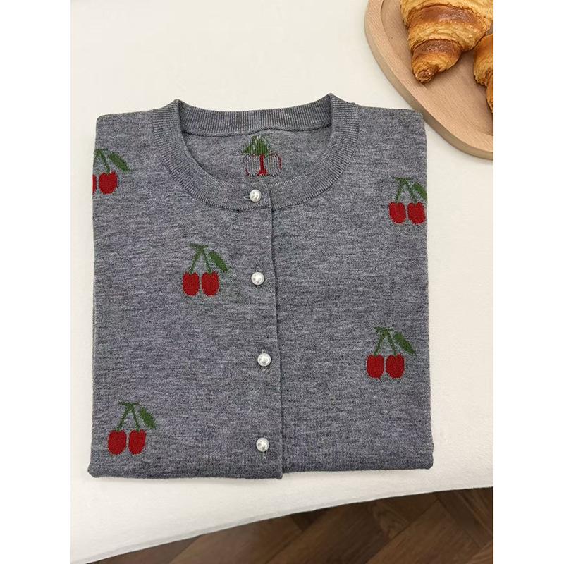Women`s French Retro Cherry Jacquard Round