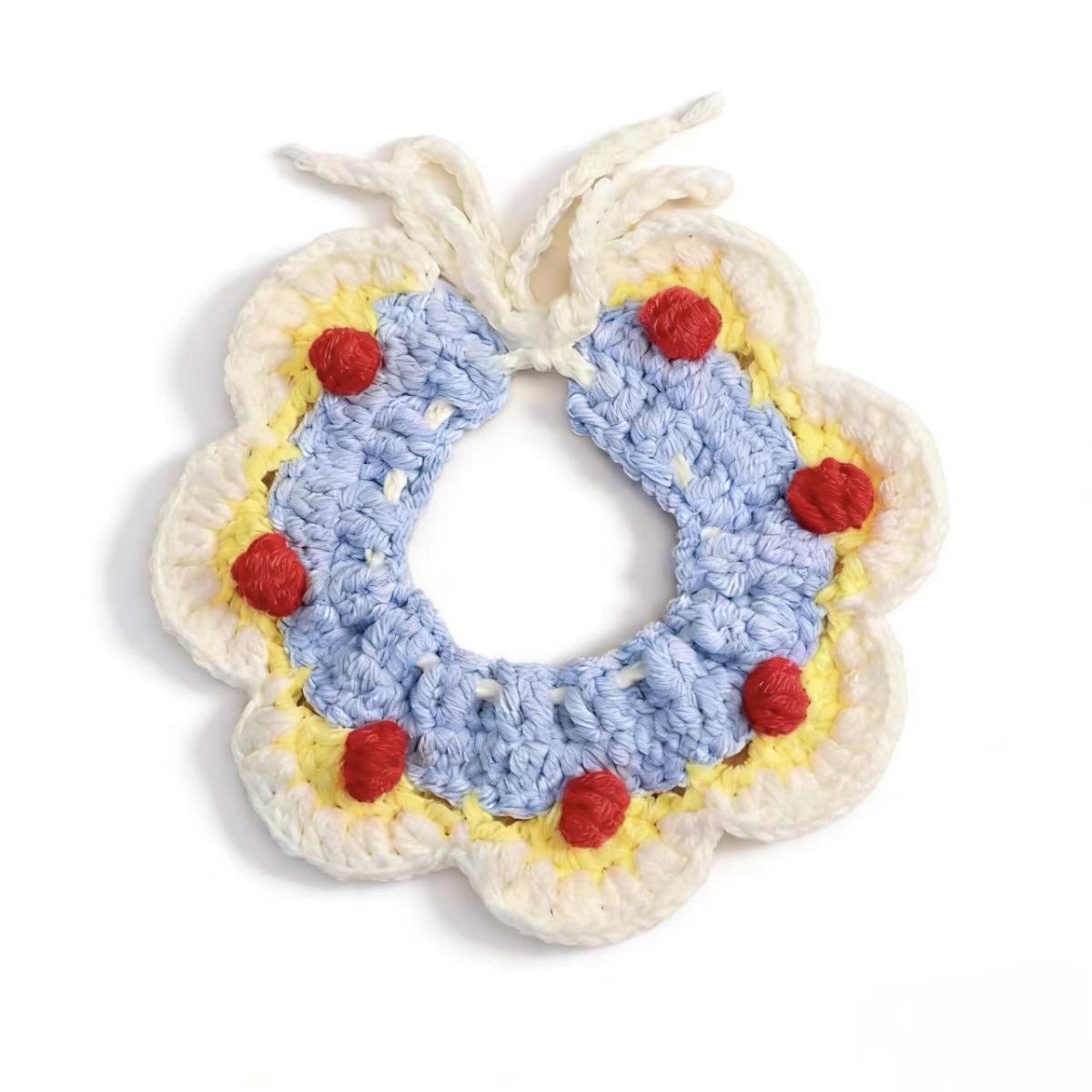 

Handmade Pet Collars Crochet Adjustable Pet Bib Neckwear Decorative Cat Necklace Scarf Dog Drool Bib New Year Gift Pet Supplies L синій