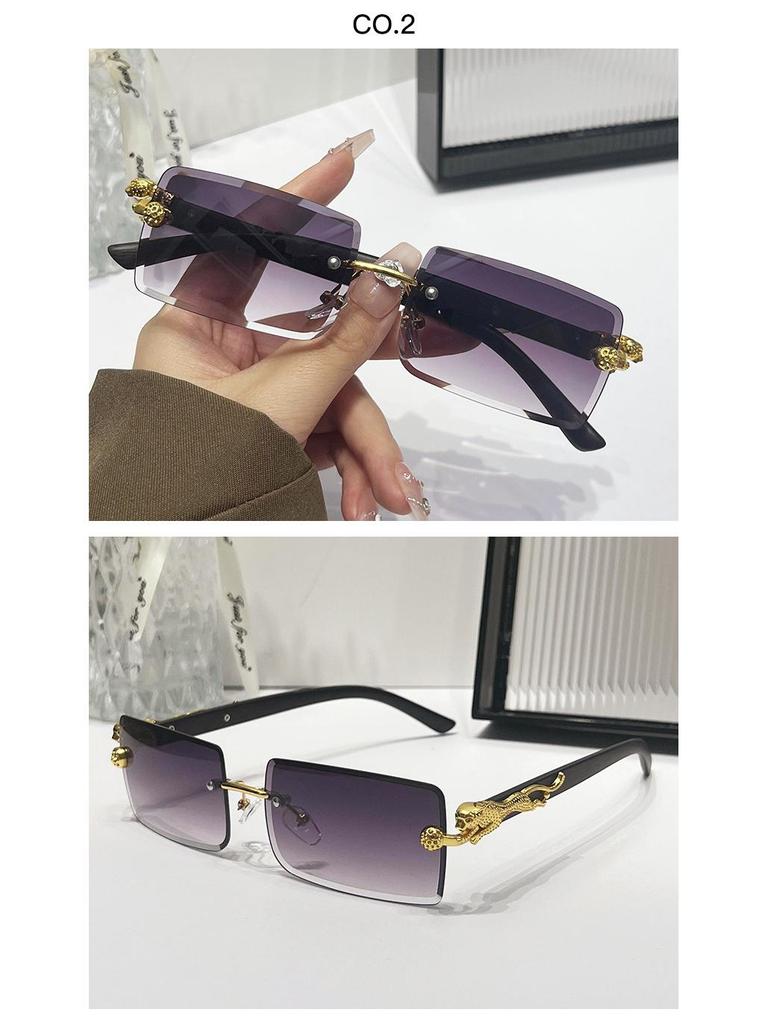 2024 Frameless Leopard Print Square Sunglasses – European & American Style