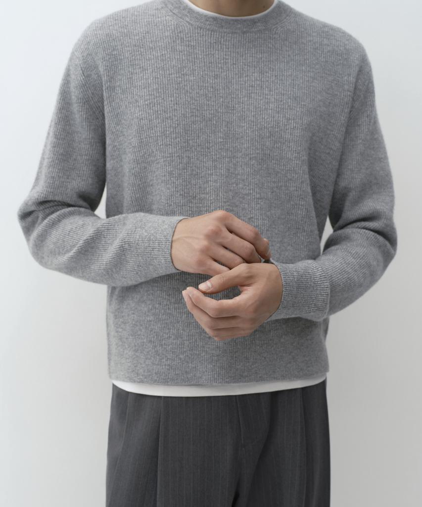 MUSINSA STANDARD [Victoria Wool] Minimal Ribbed Crop Knit [Melange Light Grey]