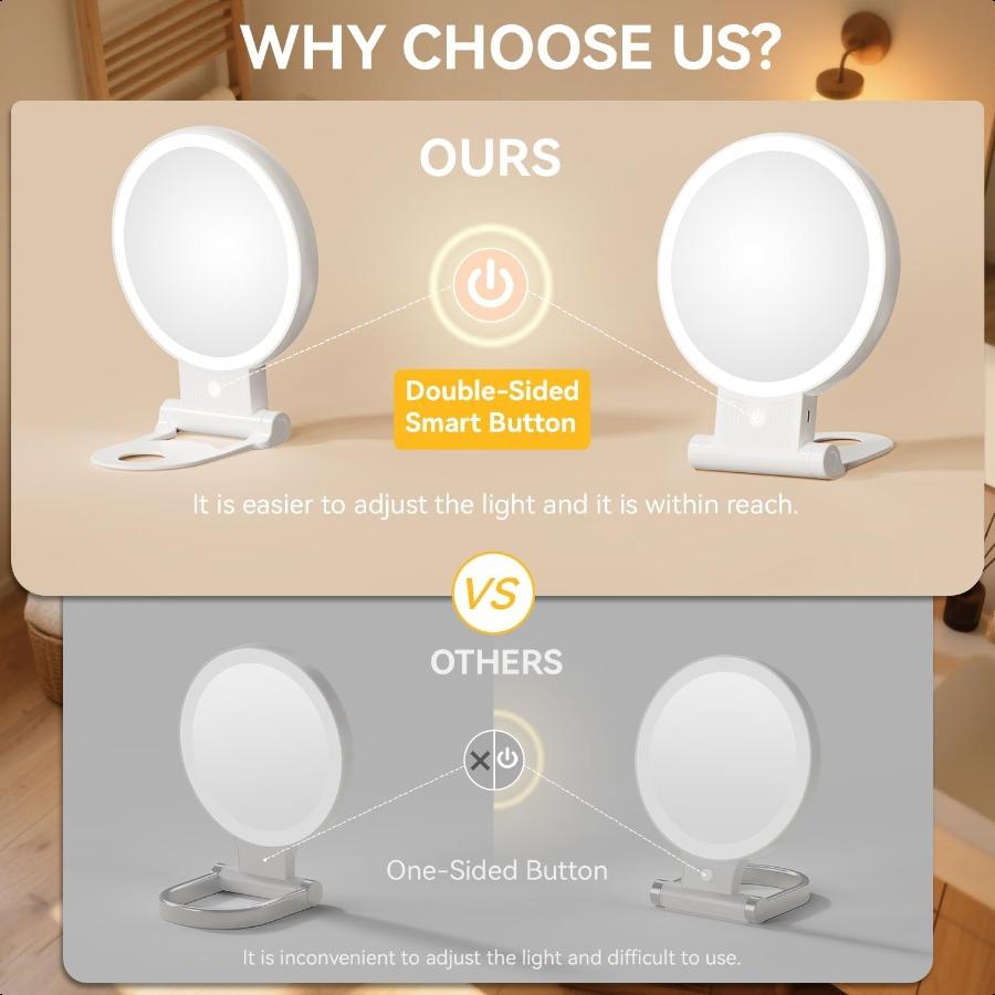 1X 30X Magnifying Mirror with Light Double Sided Makeup Mirror with Adjustable Folding Handle Lighted Vanity Mirror with Tweeze