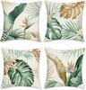 4Pcs Tropical Leaf Cushion Covers, Vibrant Green Monstera & Palm Print Pillow Cases For Sofa Bedroom Living Room 45X45Cm
