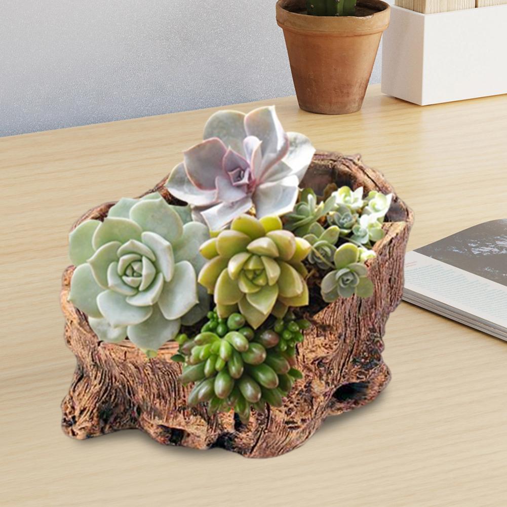 Vaso per Fiori Durevole Fioriera per Succulente Tronco d'Albero Rustico Fioriera in Cemento Fioriera Decorativa da Tavolo per Succulente Cactus