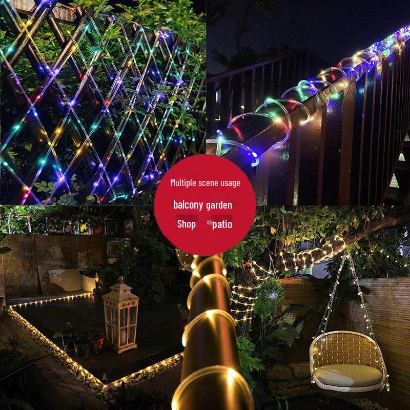 LED Solar Tube String Lights, Outdoor Waterproof Copper Wire, Soft Light Strip for Courtyard Decoration