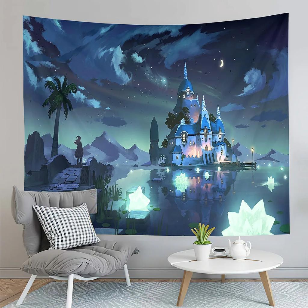 Cartoon Castle Tapestry Fairy Tale World Castle Tapestry Gifts for Kids Girls Boys Bedroom Home Living Room Wall Art Tapestries