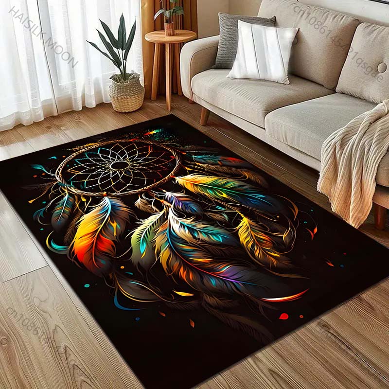 Dream Catcher and Feathers Print Carpet for Living Room Bedroom Sofa Doormat Home Decor Non-slip Floor Mat Room Area Rug
