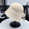 Cappello a secchiello lavorato a maglia con fiocco diviso sul retro, per mostrare il viso, da donna, autunno e inverno, dolce, caldo, protezione per le orecchie