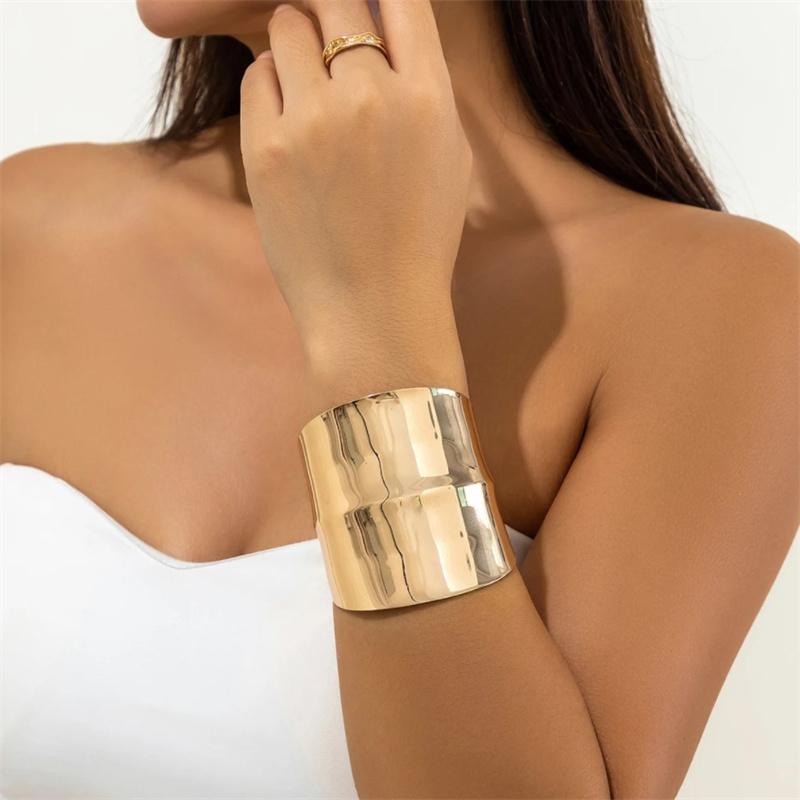 Punk Smooth Metal Wide Open Cuff Bracelets & Bangles For Women Vintage Gold Color Long Hand Bracelet Jewelry Gift