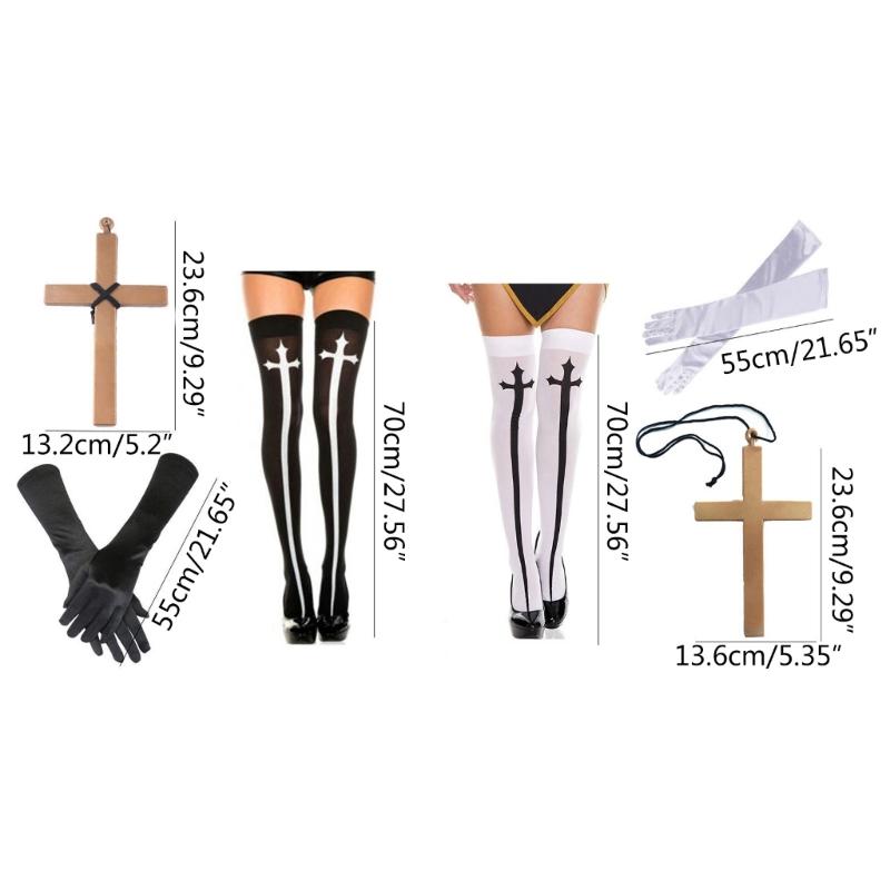 Nonnenkostüm mit Kreuzanhänger-Halskette Nonnenhut Halloween Cosplay Partykostüm