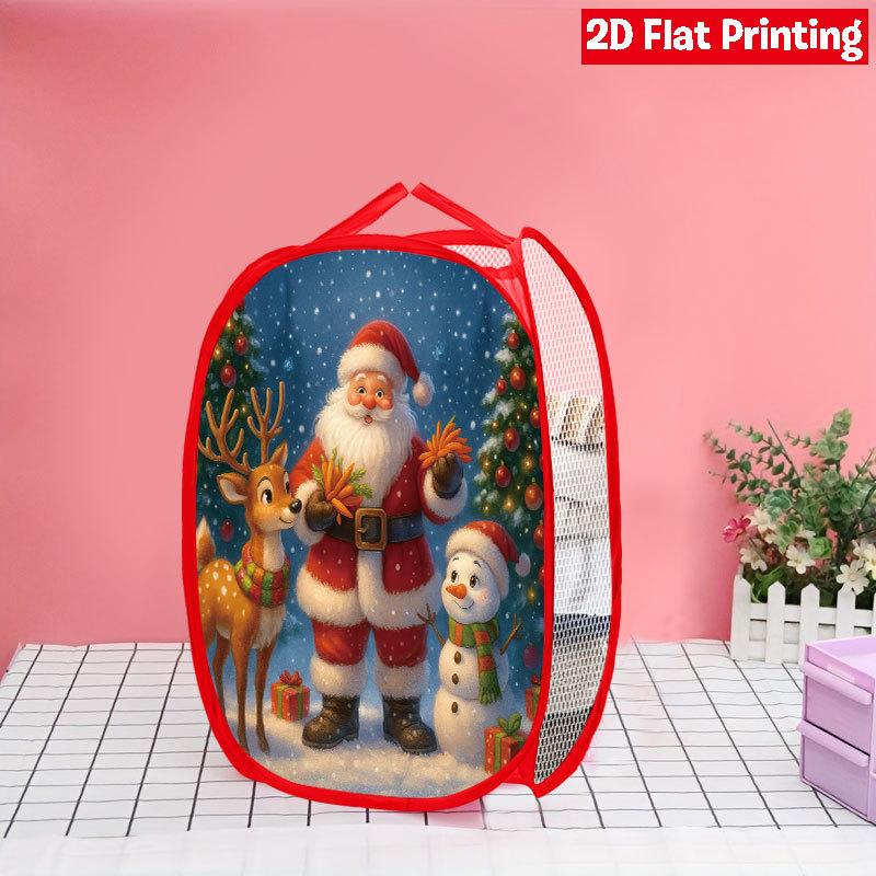 1Pcs Christmas Bathtub Santa Pop-Up Laundry Hamper Expandable Mesh Hamper Basket for Room Bedroom Bathroom Organization Contemporary Storage