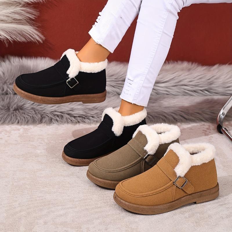 Women's Winter Boots - Slip-On Warm Shoes with Cushioned Insole, Brown & Fluffy Interior Lining - Non-Slip PVC Outsole for Cold Weather
