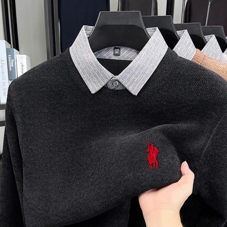 

Men s Faux Mink Velvet Two-Piece Polo Sweater - Winter Warm Knitted Base Layer 180/2XL (150-165 lbs) чёрный
