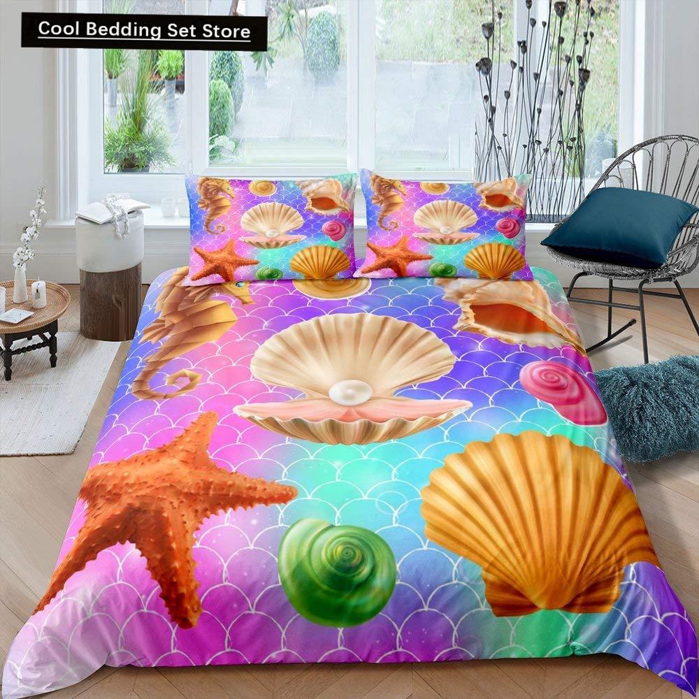 Beach Starfish Seashell King Queen Duvet Cover White Ocean Creatures Bedding Set Hawaii Quilt Cover Polyester Comforter Cover