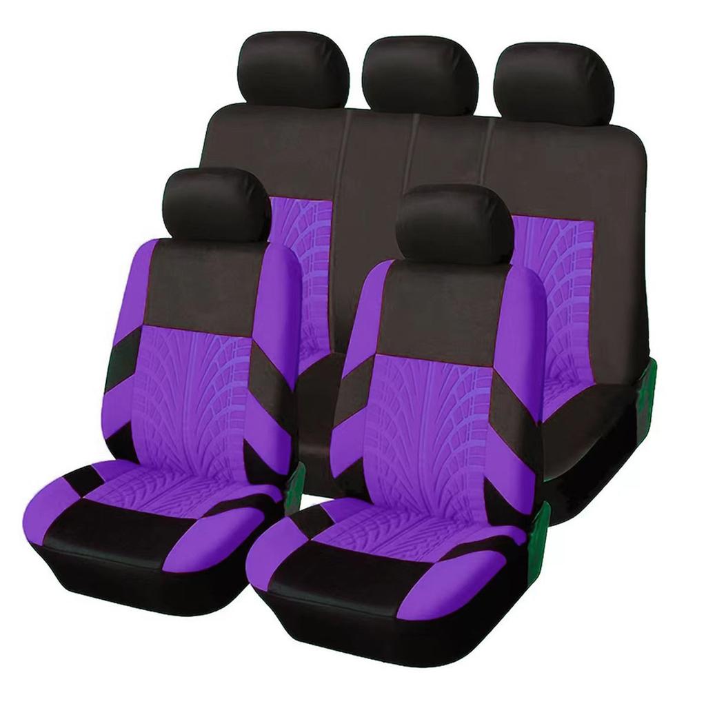 9 Piece Tire Tread Pattern Knitted Fabric Car Seat Covers Full Set Front Rear Seats Headrest Protection Durable Fit