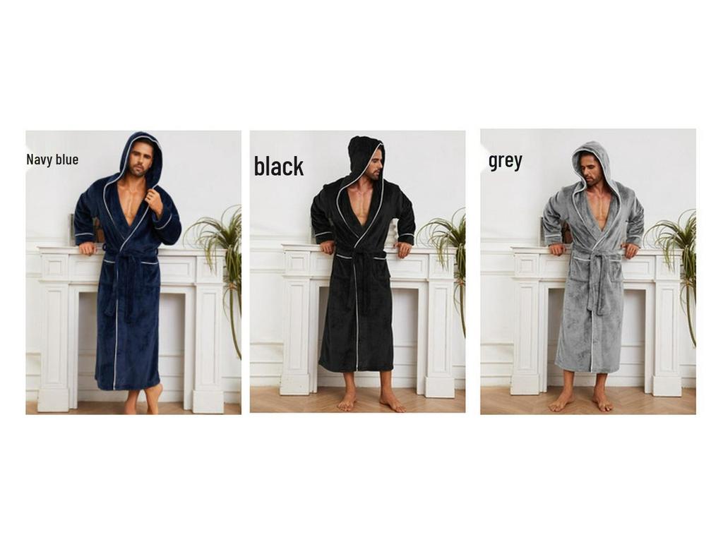 Flannel Couple Bathrobe: Men's and Women's Coral Fleece Pajamas, Thickened Mid-Length