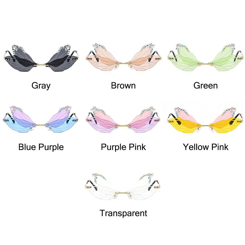 Damskie Modne Bezoprawkowe Nieregularne Imprezowe Błyszczące Diamentowe Okulary Przeciwsłoneczne Odcienie Okulary Przeciwsłoneczne Skrzydło Ważki