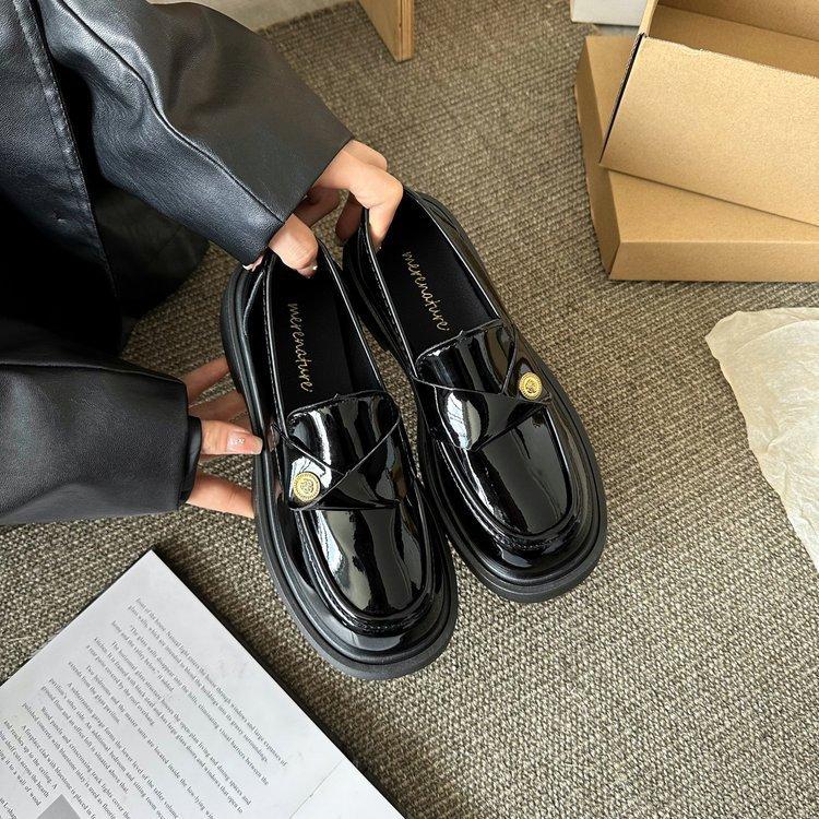 

Туфли Lefou на толстом каблуке с металлическим ремешком на одну ногу, женские весенние туфли Camellia Small Leather 40 чёрный