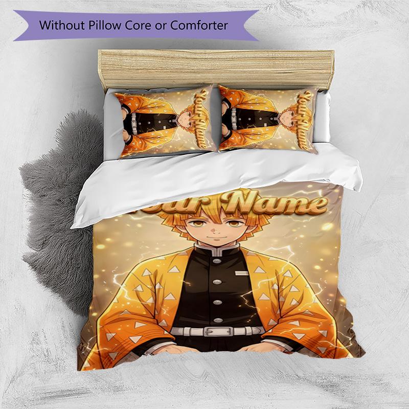 3pcs Agatsuma Zenitsu Cover Set - Personalized Name, HD Printed Bedding with 1 Cover and 2 Pillowcases - Perfect for Home Decor, Easy Care