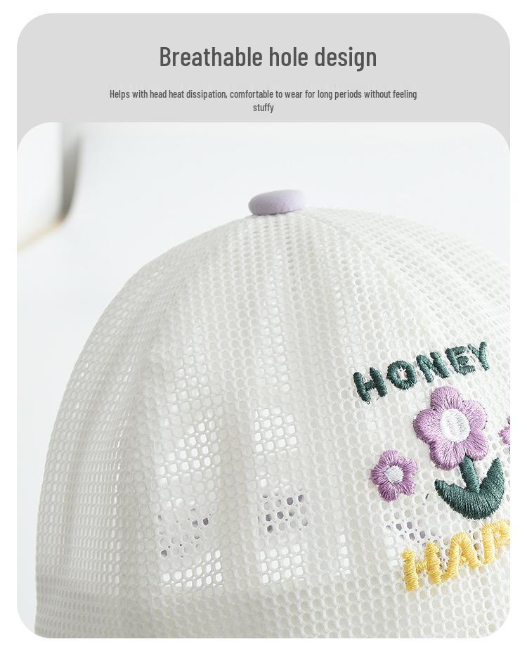 Kids' Embroidered Floral Mesh Bucket Hat - Breathable Outdoor Sun Hat for Students