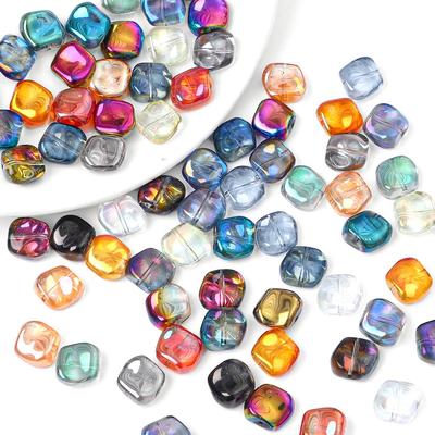 20pcs/Bag 12mm Special Shiny Colors Crystal Glass Irregular Square Shape Charm Beads for DIY Jewelry Making