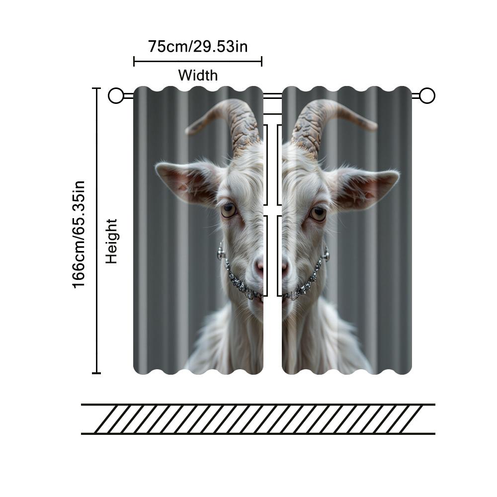 2 pcs, filtering curtains (excluding rods, non-movable, without batteries) Cute Funny Goat Animal for use in bedrooms and living