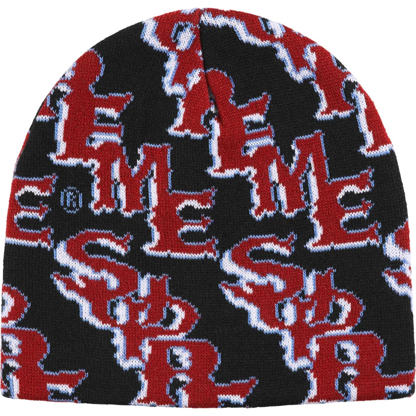 770086 Supreme Slanted Gothic Outline Beanie Black One-Size
