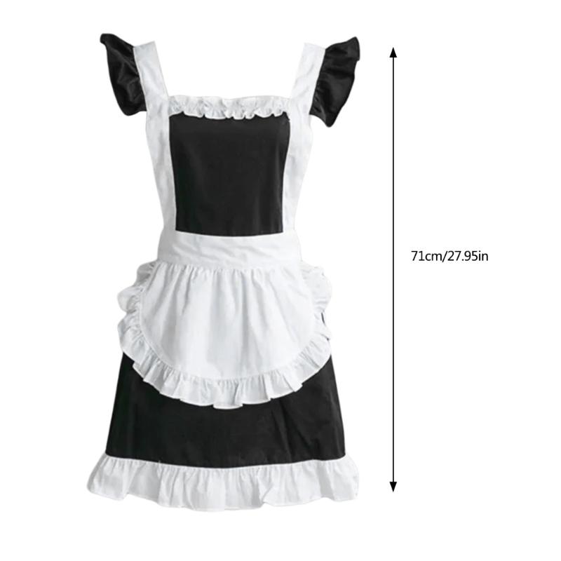 Halloween Maid Apron Costume Princess Maid Apron Women Kitchen Apron for Cooking Baking Princess Maid Apron with Pocket