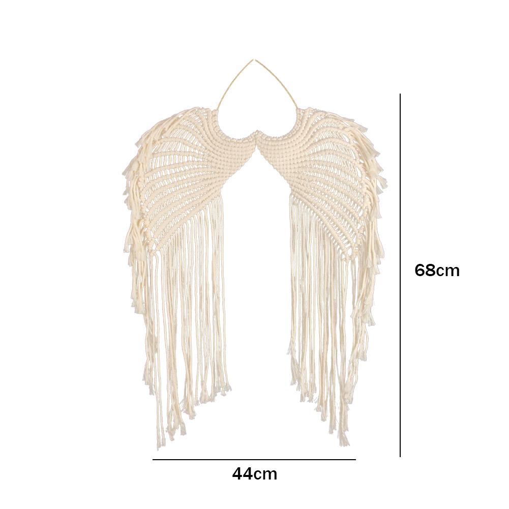 Angels Wing Shaped Macrame Tapestry Retro Cotton String with Long Tassel Elegant Ornament Decoration for Apartment Dorm Room