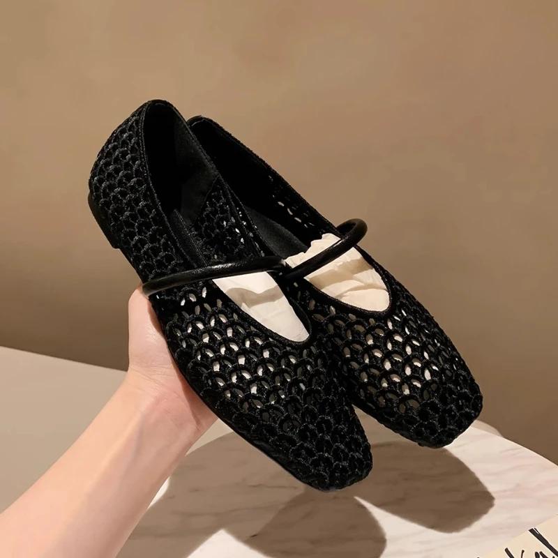 Fashion Square Toe Mesh Women Ballet Shoes Flats Sandals Summer 2025 New Designer Casual LoafersShoes Sandalias
