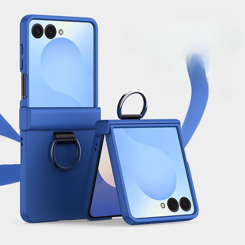 Twarde etui na telefon o fakturze skóry dla Samsunga Galaxy Z Flip 7 FE 6 5 4 3 ZFlip7 z pierścieniem, osłona ochronna na zawias