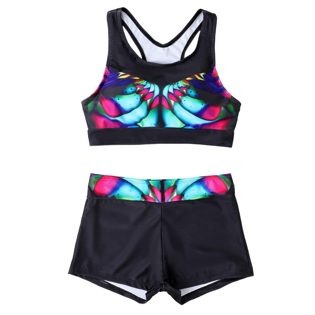 Two Piece Women Swimsuit Tankini Top with Padded Cups Wireless Support Swim Shorts Set Printed Design Comfortable Fit