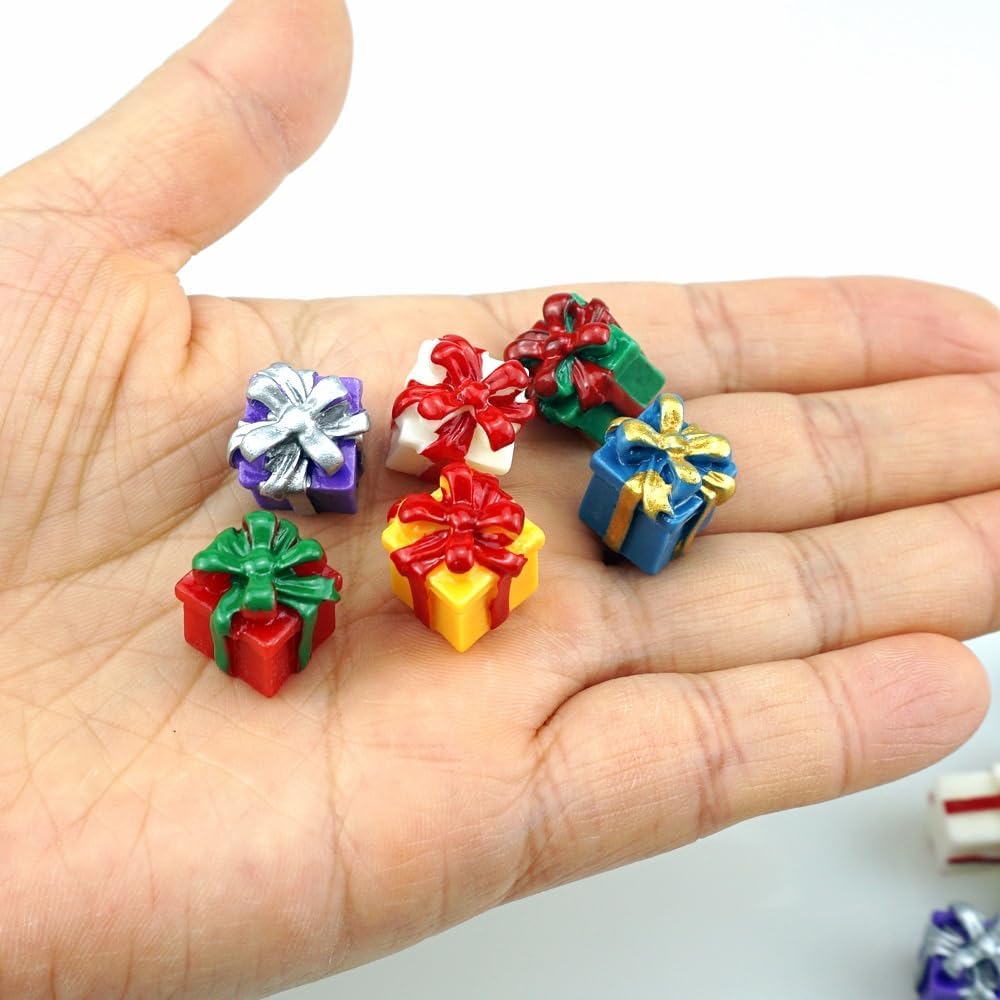 30 PCS Miniature Resin Gift Boxes Colorful Micro Holiday Presents Ornaments for DIY Crafts Festival Tabletop Decors
