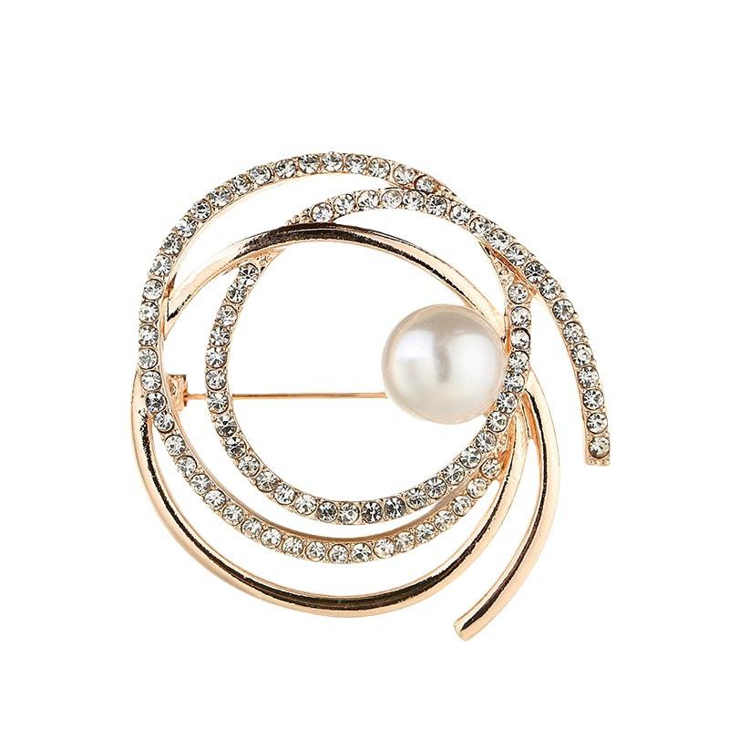 Diamond-encrusted Brooch for Women, Versatile Multi-ring Brooch, Simple Pearl Brooch