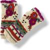 Ella Sussman Hand Knit Fingerless Embroidered 2 Flower Gloves Embroidered Wool Fleece Lined Texting Mittens Arm Warmers