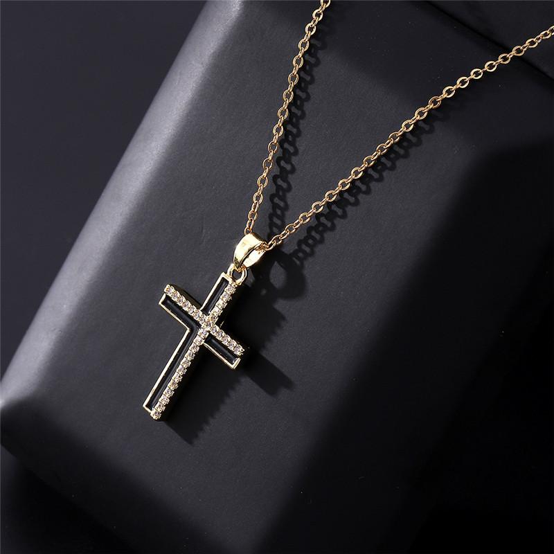 Light Luxury Cross Enamel Zircon Pendant Necklace Stainless Steel Fashion Geometric Choker Jewelry Party Gifts For Women Girls