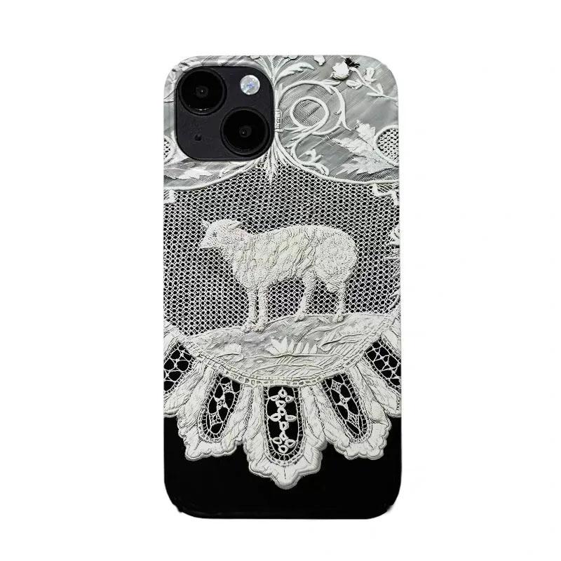 

Black and White Retro Lamb Print Pattern Phone Case For iPhone 17 AIR 16 15 14 13 12 11 PRO MAX XR XSMAX MINI 7 8 PLUS Y2K Cover iPhone17 Pro Max
