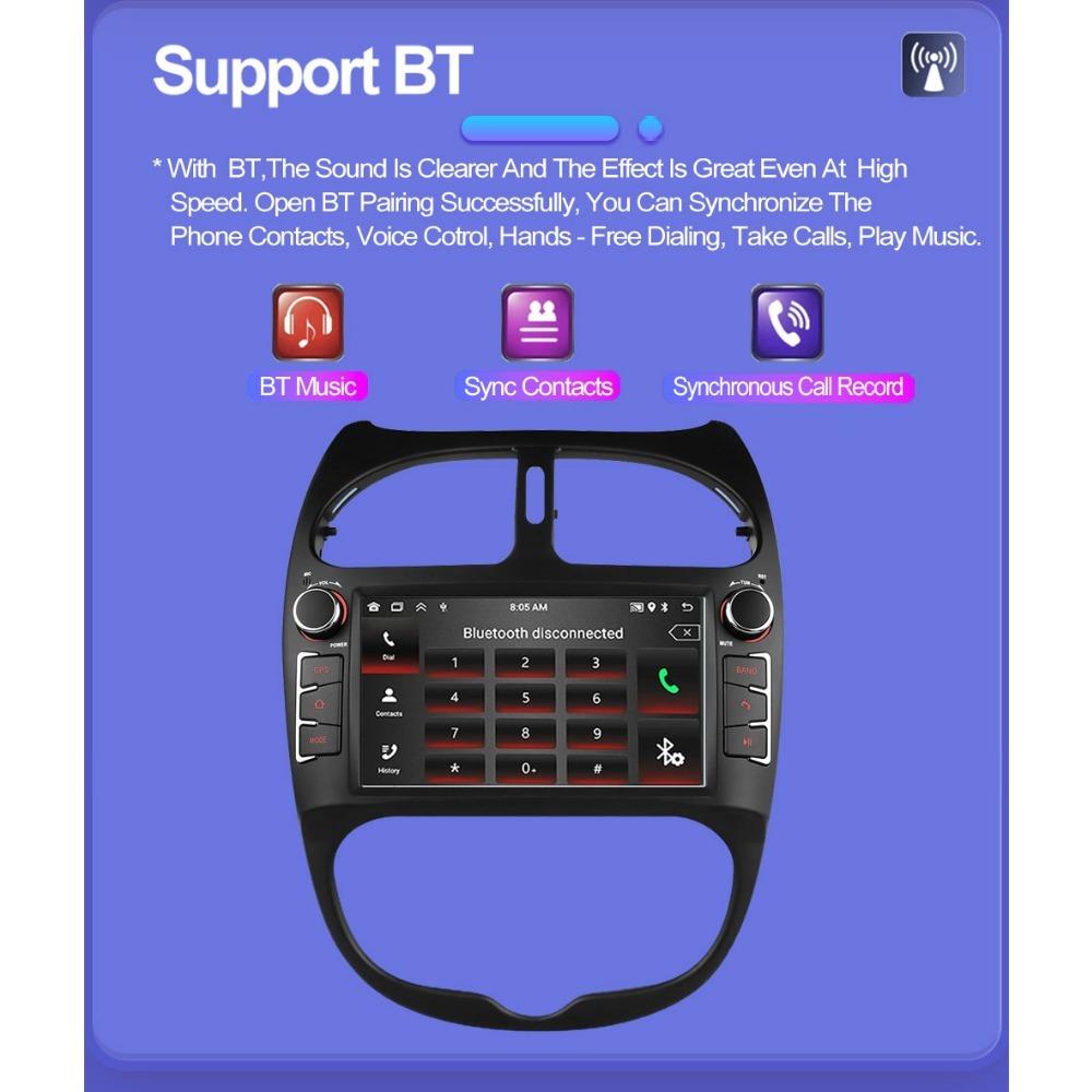 2 DIN autorádio s Androidem pro PEUGEOT 206 206CC 206SW 2000-2008 Auto Multimedia Player WIFI GPS Autoradio Carplay Navi 2+64GB