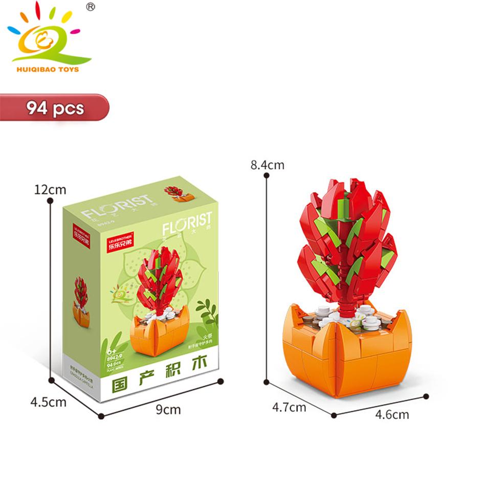 HUIQIBAO MOC Flower Succulent Potted Model Building Block DIY Eternal Bouquet Home Desk Plant Decor Brick Girl Gift Children Toy