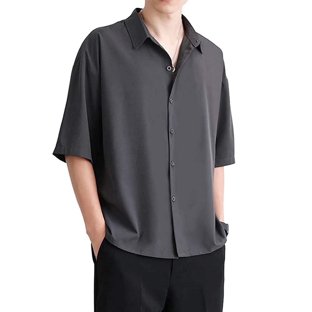 Plain Long Short Sweat Stain Large Dress Short 2XL [Aaronlive] Men's Shirt, Sleeve, Sleeve, Casual, Simple, Stylish, Breathable, Prevention,