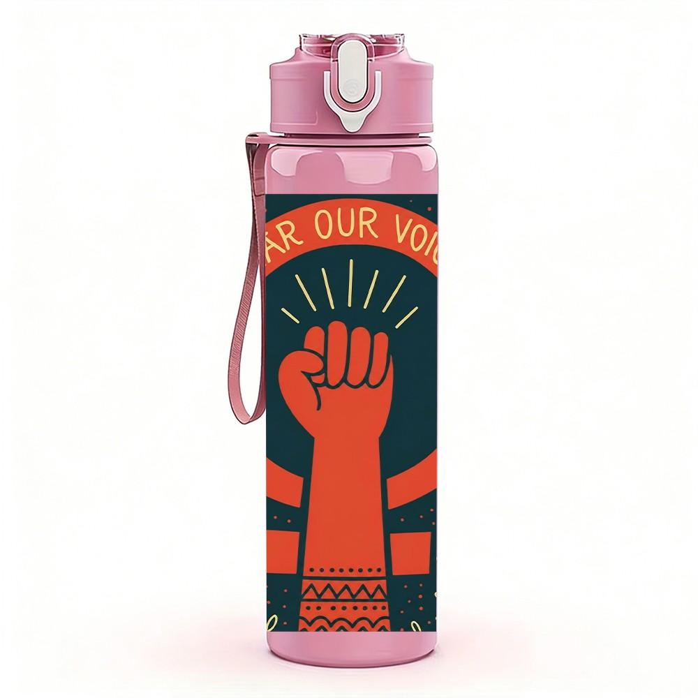 1PC Raised Fist Social Justice Symbol 750ml Color Plastic Sports Water Bottle Leakproof Flip Straw Lid Suitable for Sports Office Home Use