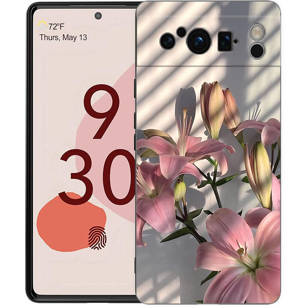 

Realistic Lily Flower Print Phone Case For Google Pixel 10 9 8 7 Pro 9A 8A 7A 6A 6 Pro XL Soft TPU Bumper Black Cover Pixel 9